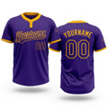 Custom Purple Purple-Gold Two-Button Unisex Softball Jersey