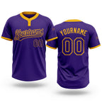 Custom Purple Purple-Gold Two-Button Unisex Softball Jersey