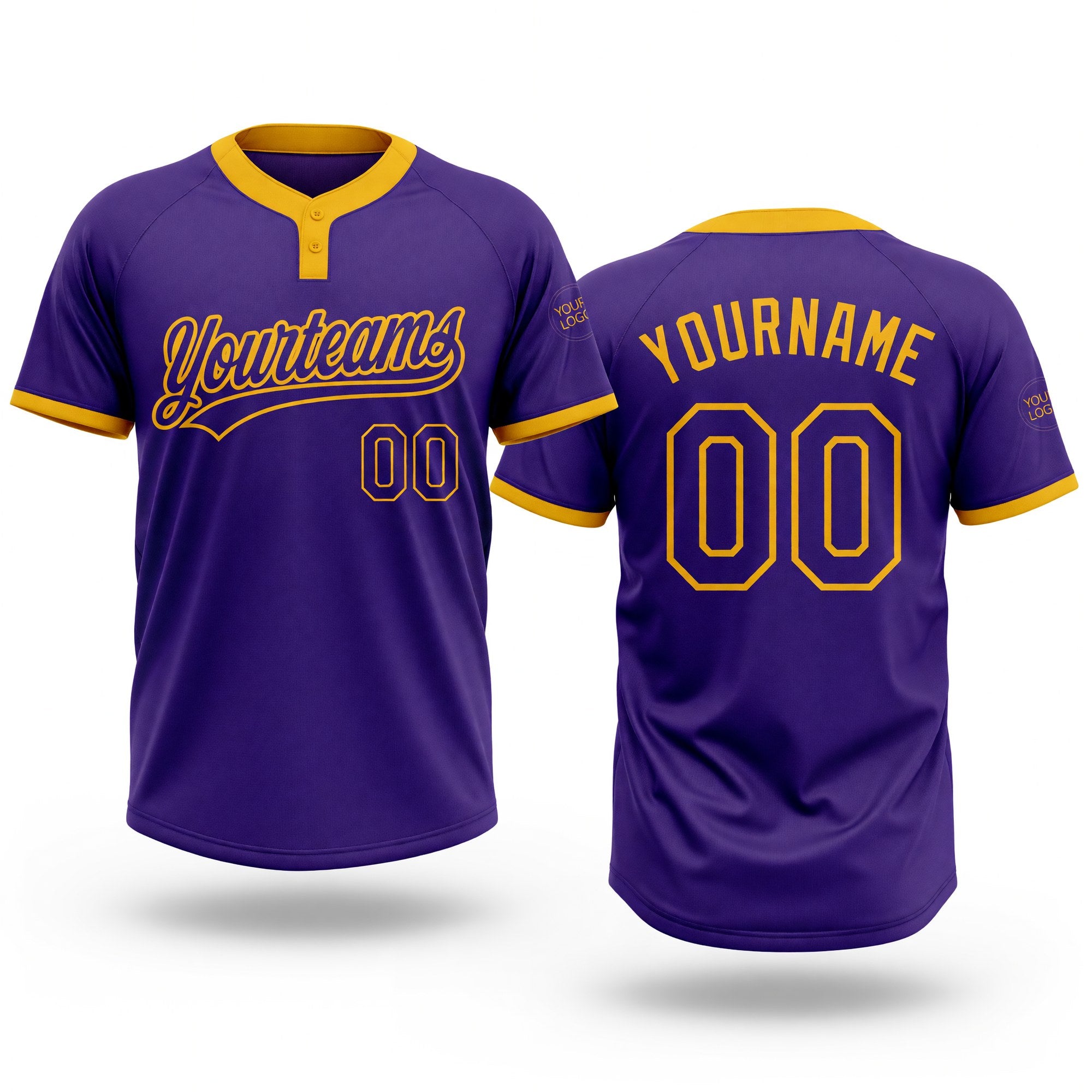 Custom Purple Purple-Gold Two-Button Unisex Softball Jersey