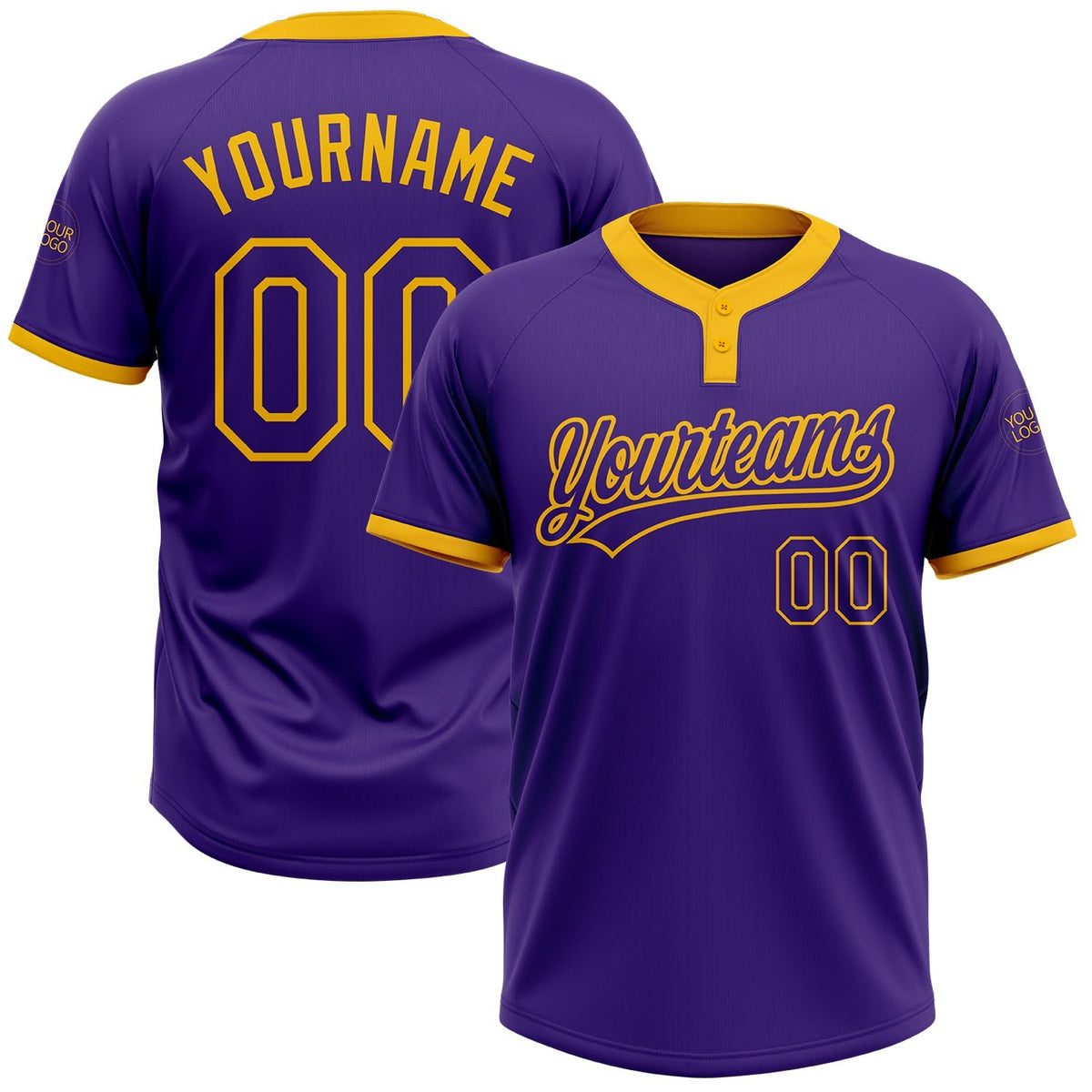 Custom Purple Purple-Gold Two-Button Unisex Softball Jersey photo 1