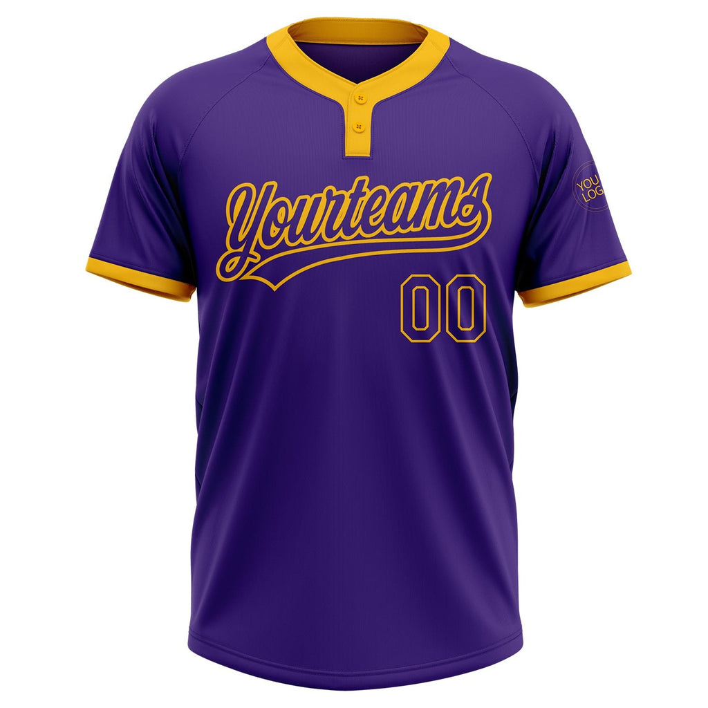 Custom Purple Purple-Gold Two-Button Unisex Softball Jersey photo 2