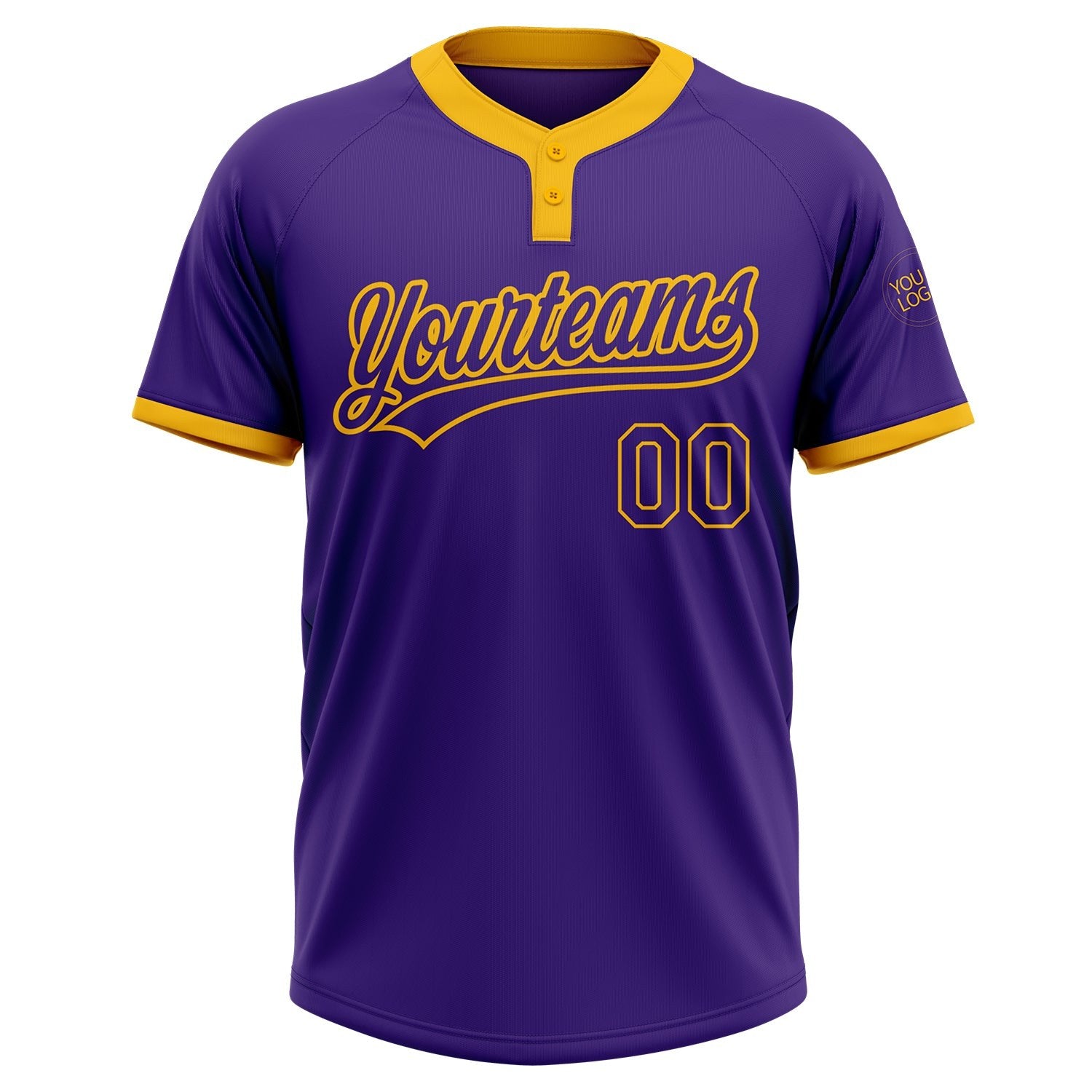 Custom Purple Purple-Gold Two-Button Unisex Softball Jersey photo 2