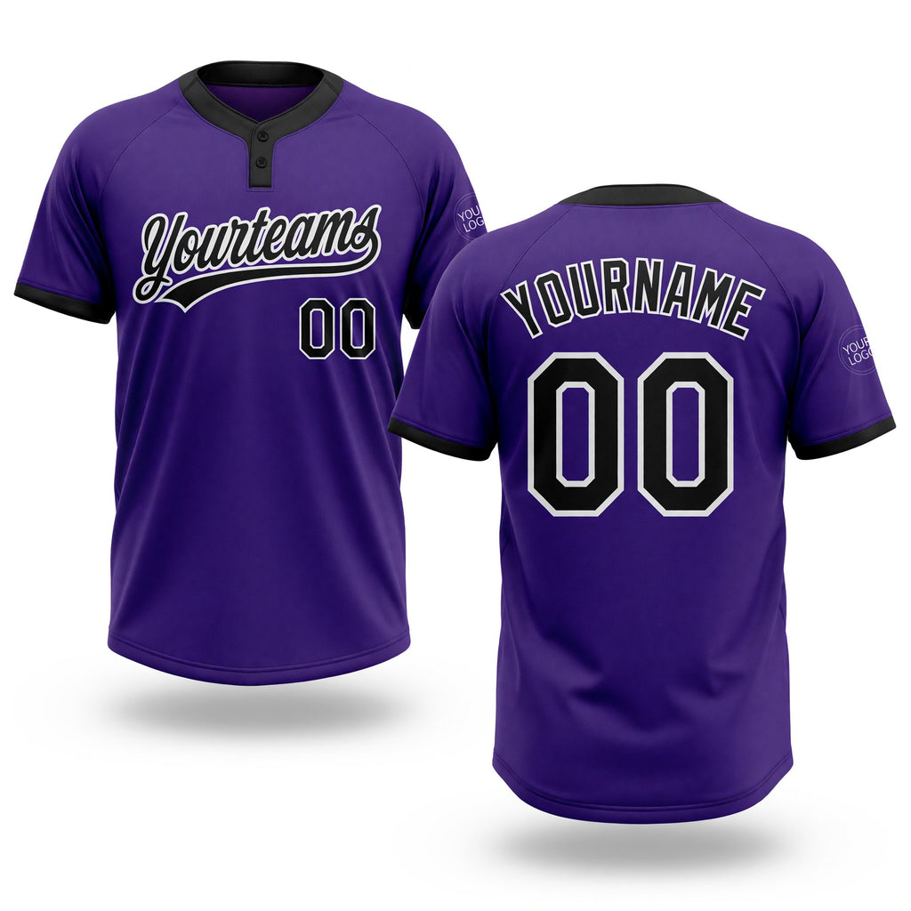 Custom Purple Black-White Two-Button Unisex Softball Jersey