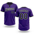 Custom Purple Black-White Two-Button Unisex Softball Jersey