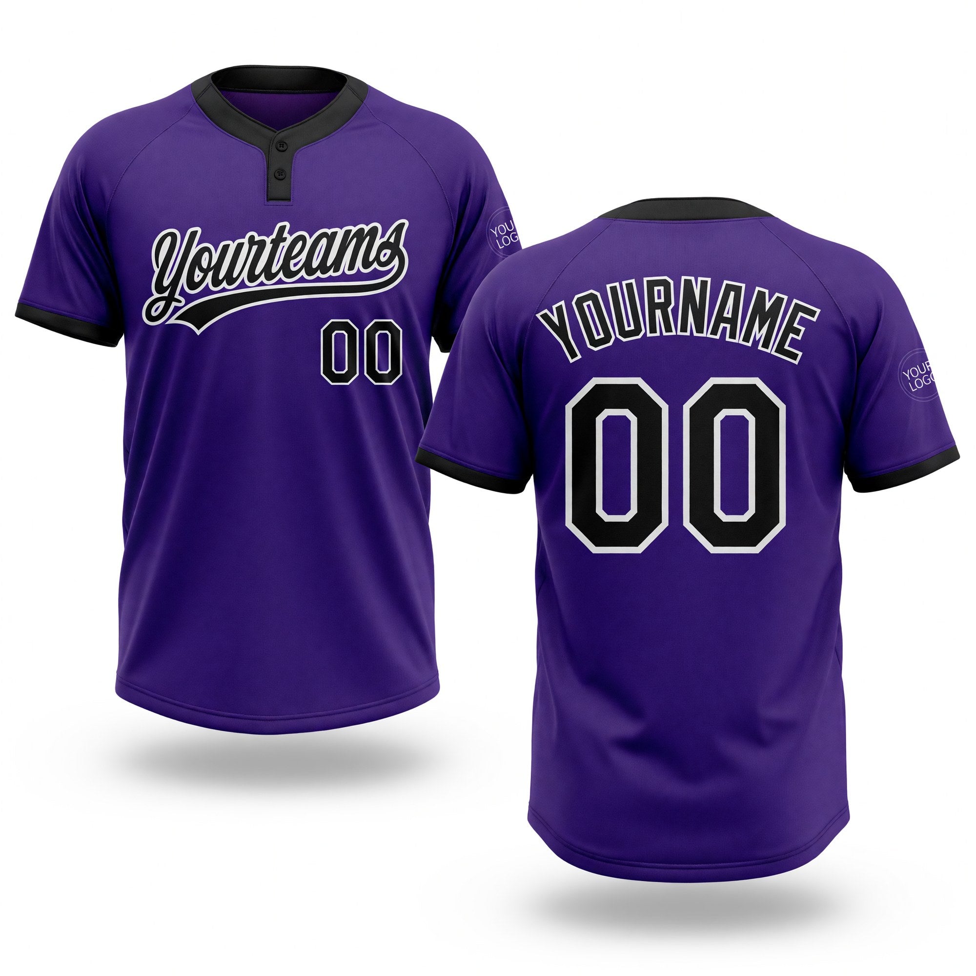 Custom Purple Black-White Two-Button Unisex Softball Jersey