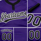 Custom Purple Black-White Two-Button Unisex Softball Jersey detail