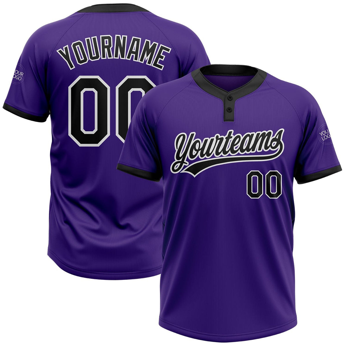 Custom Purple Black-White Two-Button Unisex Softball Jersey photo 1
