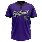 Custom Purple Black-White Two-Button Unisex Softball Jersey photo 2