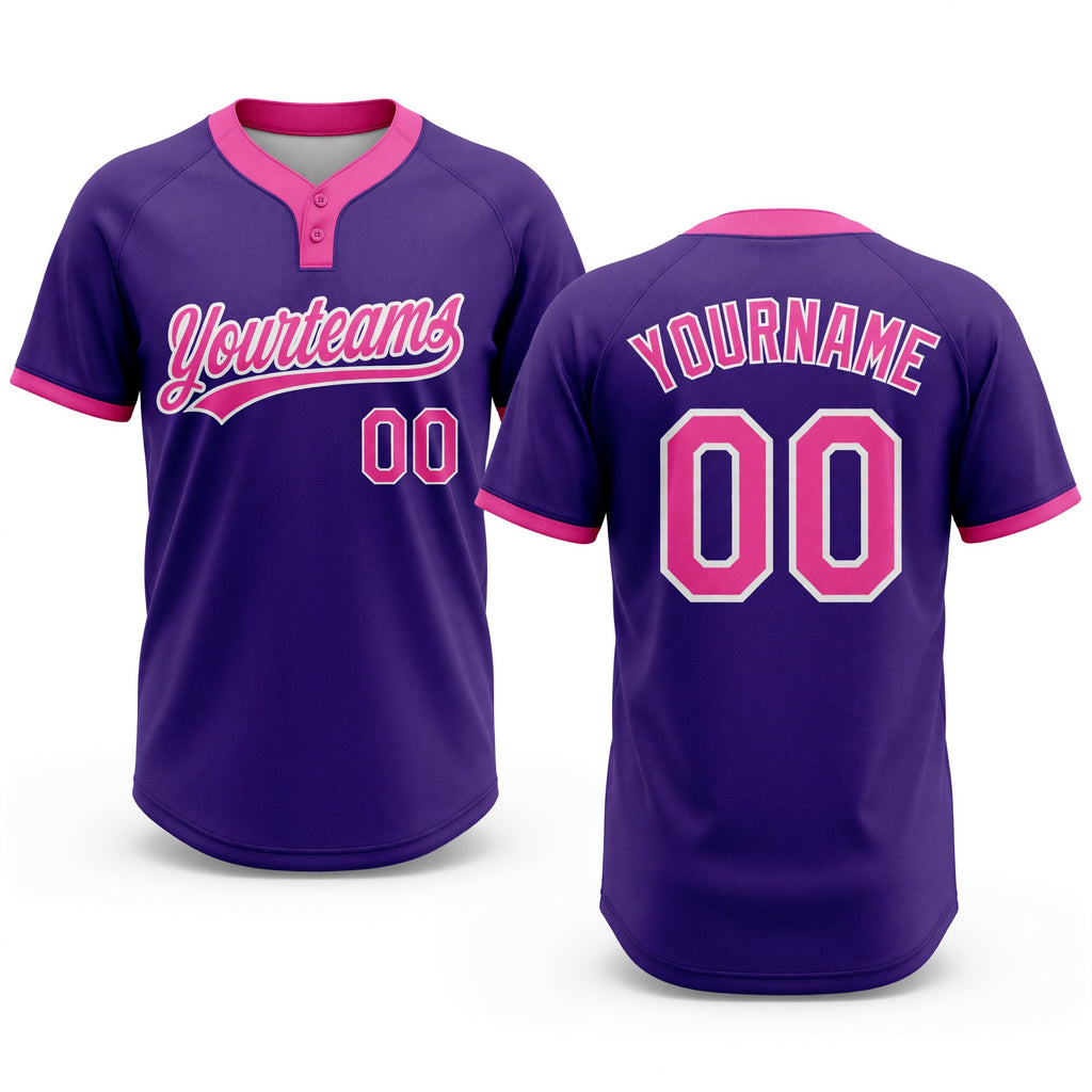Custom Purple Pink-White Two-Button Unisex Softball Jersey