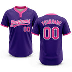 Custom Purple Pink-White Two-Button Unisex Softball Jersey