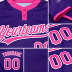 Custom Purple Pink-White Two-Button Unisex Softball Jersey detail