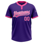 Custom Purple Pink-White Two-Button Unisex Softball Jersey photo 2