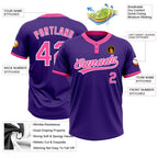 Custom Purple Pink-White Two-Button Unisex Softball Jersey photo 3