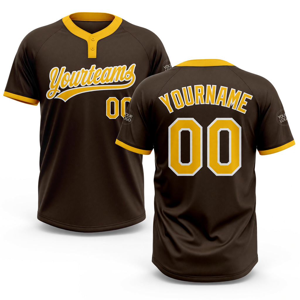 Custom Brown Gold-White Two-Button Unisex Softball Jersey