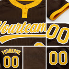 Custom Brown Gold-White Two-Button Unisex Softball Jersey detail