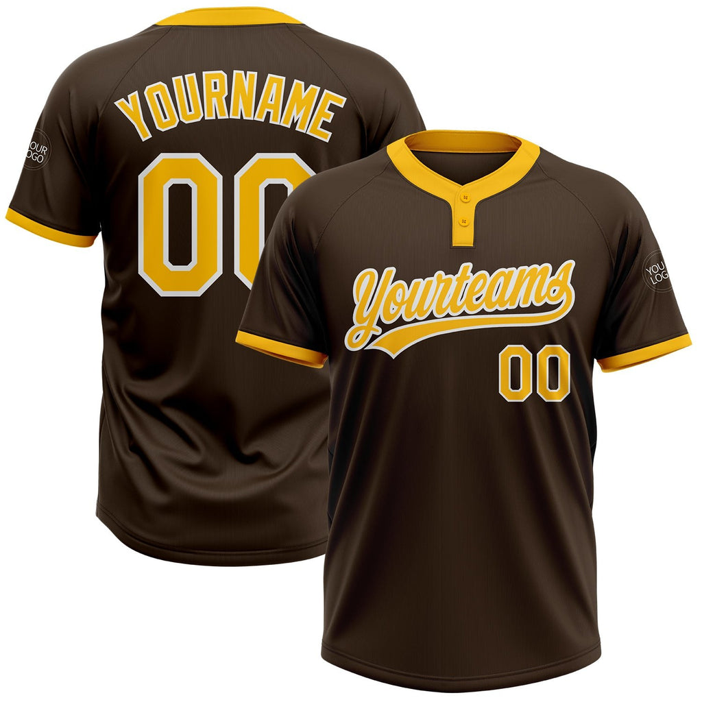 Custom Brown Gold-White Two-Button Unisex Softball Jersey photo 1