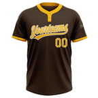 Custom Brown Gold-White Two-Button Unisex Softball Jersey photo 2