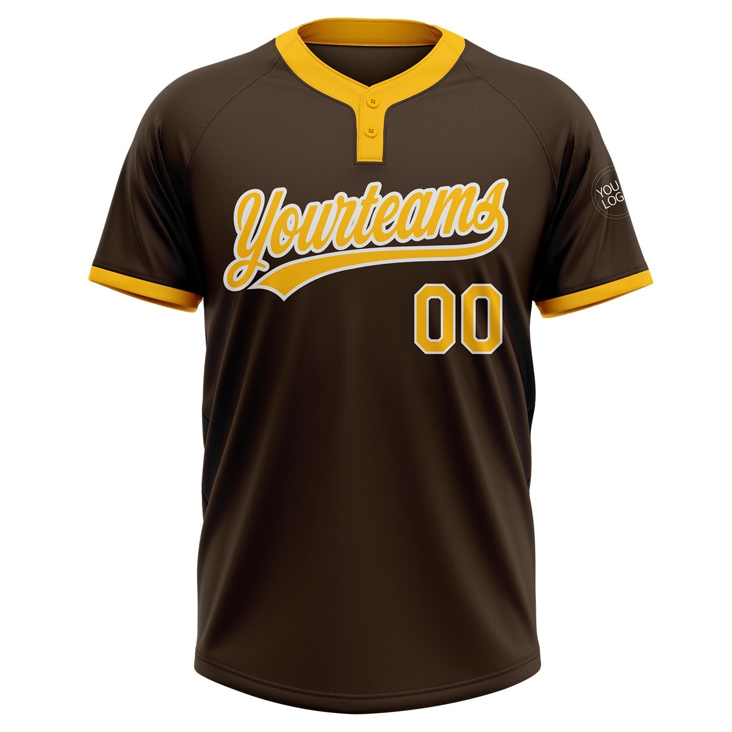 Custom Brown Gold-White Two-Button Unisex Softball Jersey photo 2