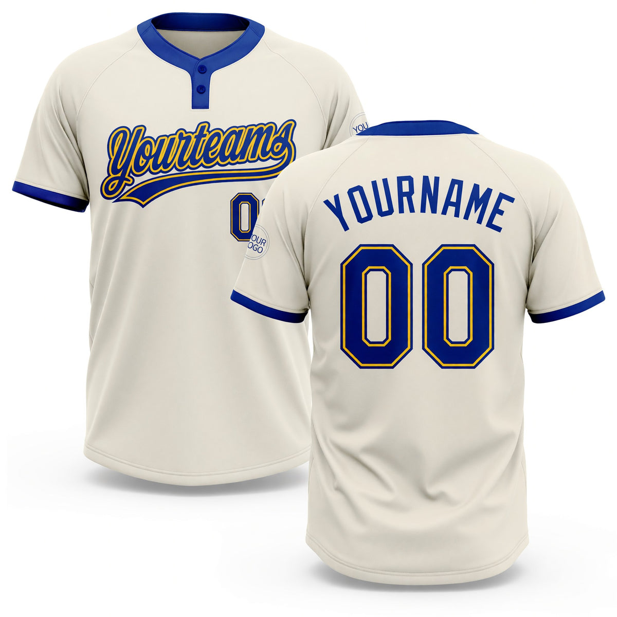 Custom Cream Royal-Gold Two-Button Unisex Softball Jersey
