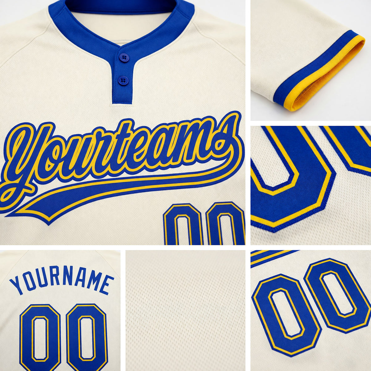 Custom Cream Royal-Gold Two-Button Unisex Softball Jersey detail
