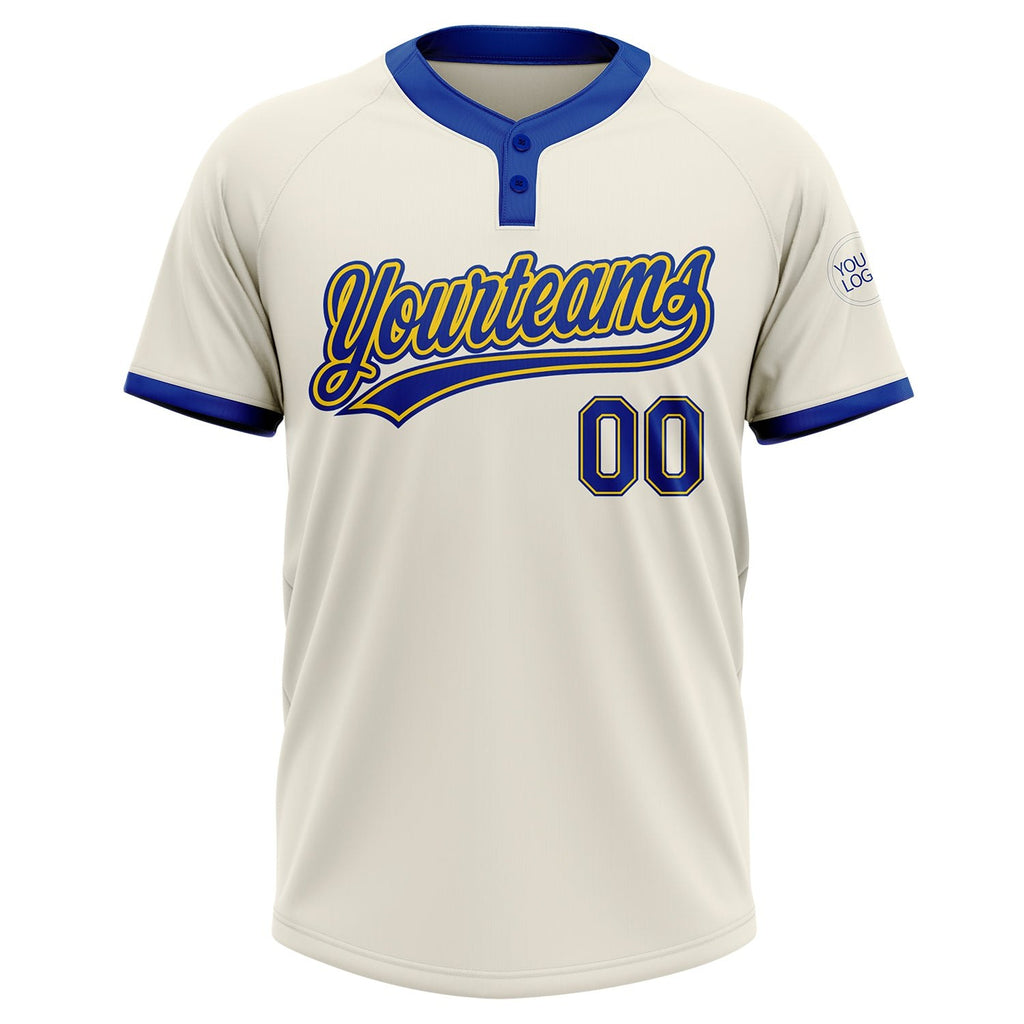 Custom Cream Royal-Gold Two-Button Unisex Softball Jersey photo 2