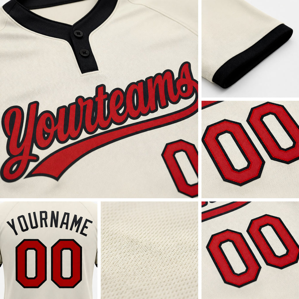 Custom Cream Red-Black Two-Button Unisex Softball Jersey detail