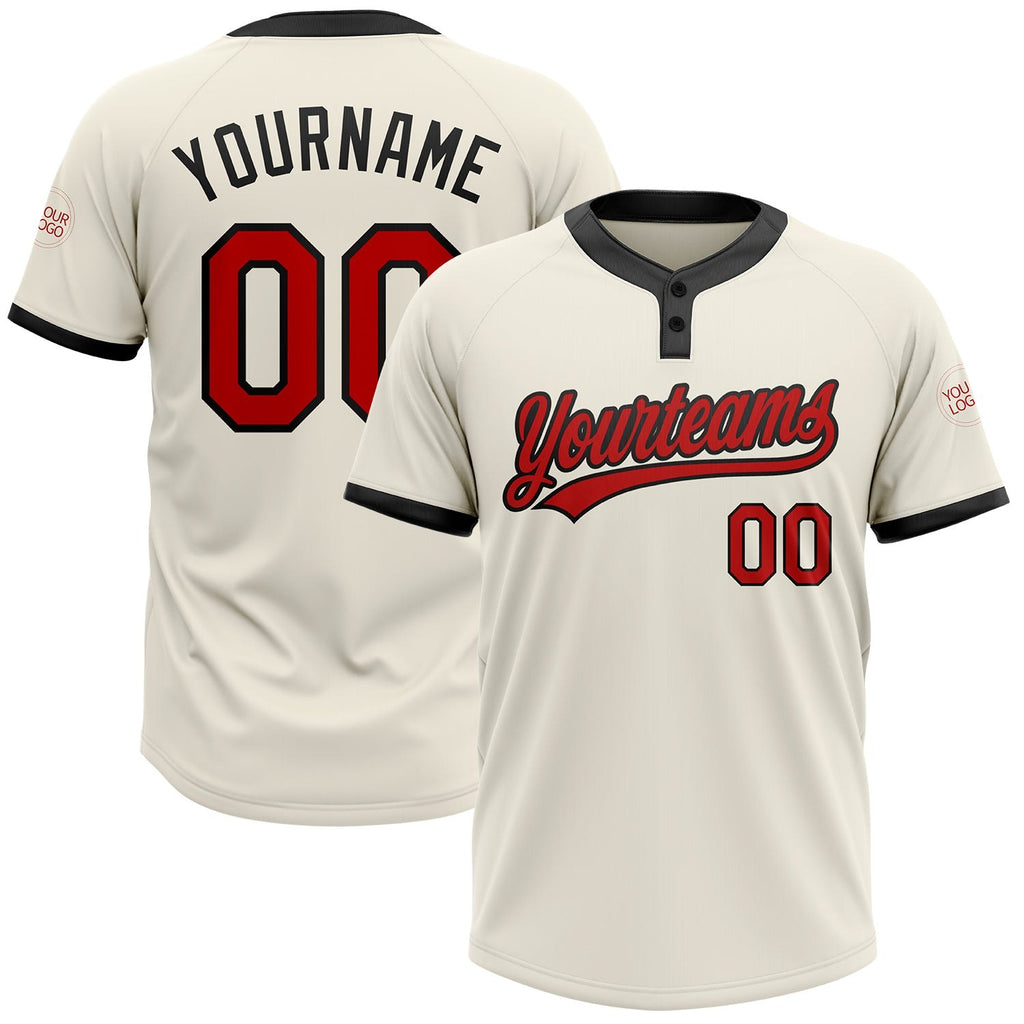 Custom Cream Red-Black Two-Button Unisex Softball Jersey photo 1