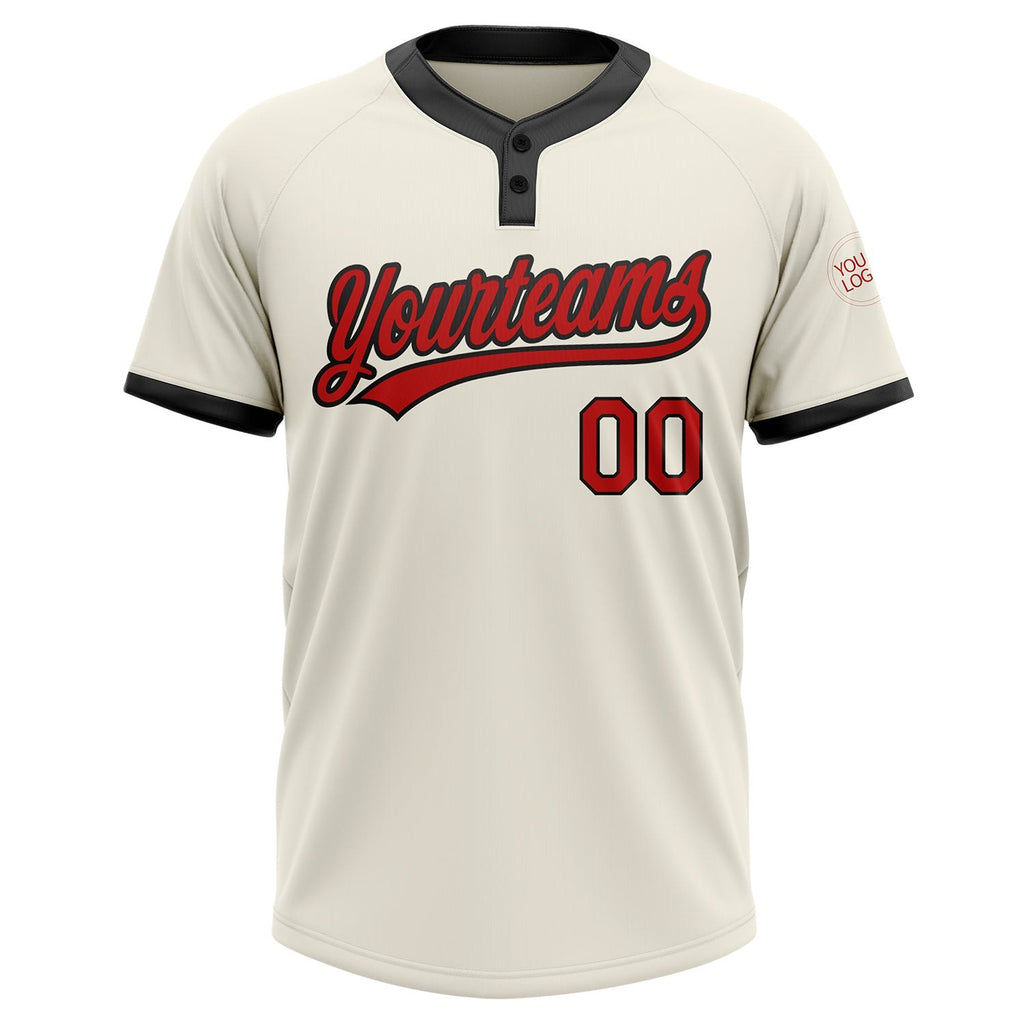 Custom Cream Red-Black Two-Button Unisex Softball Jersey photo 2