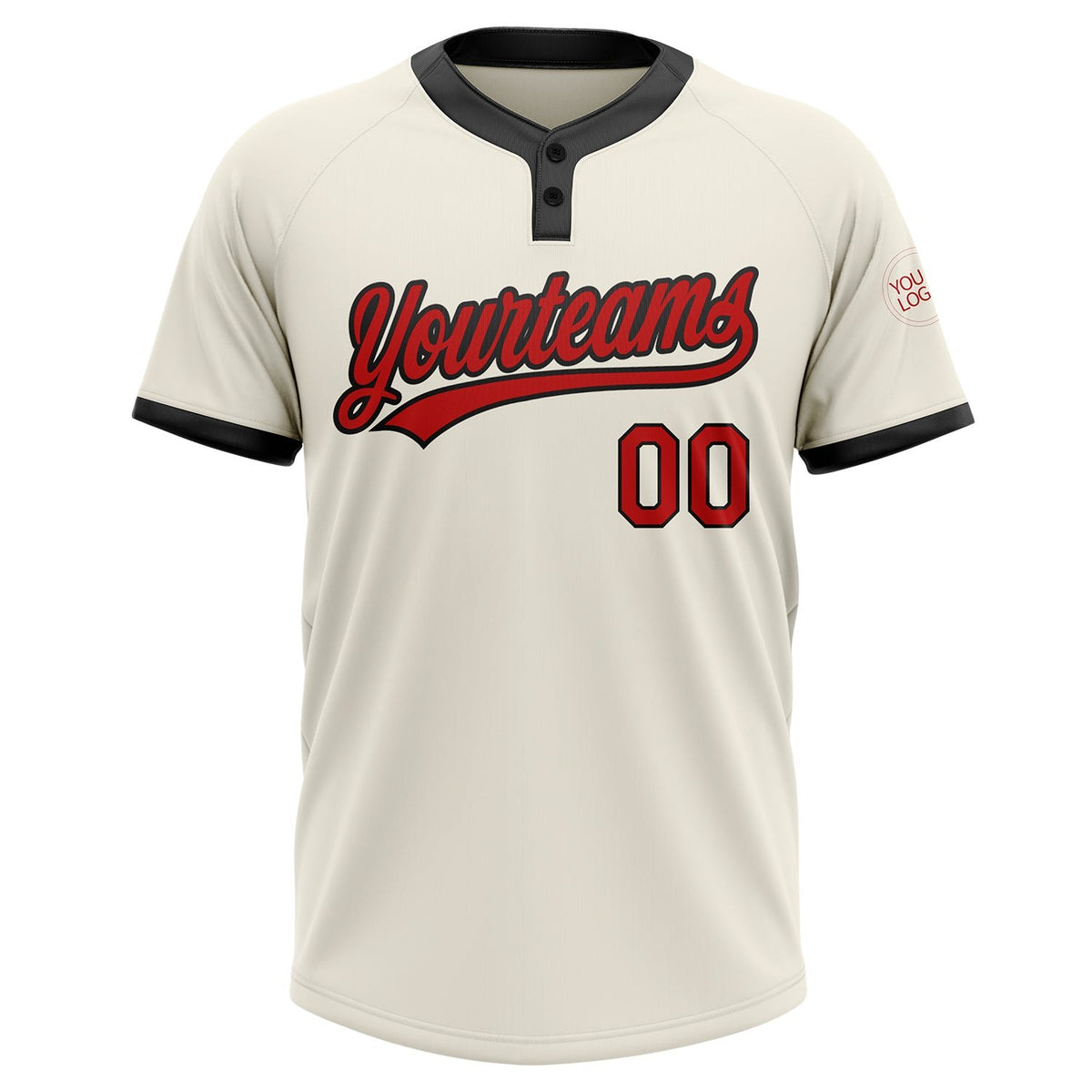 Custom Cream Red-Black Two-Button Unisex Softball Jersey photo 2