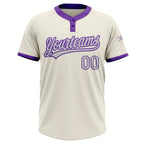 Custom Cream Gray-Purple Two-Button Unisex Softball Jersey photo 2