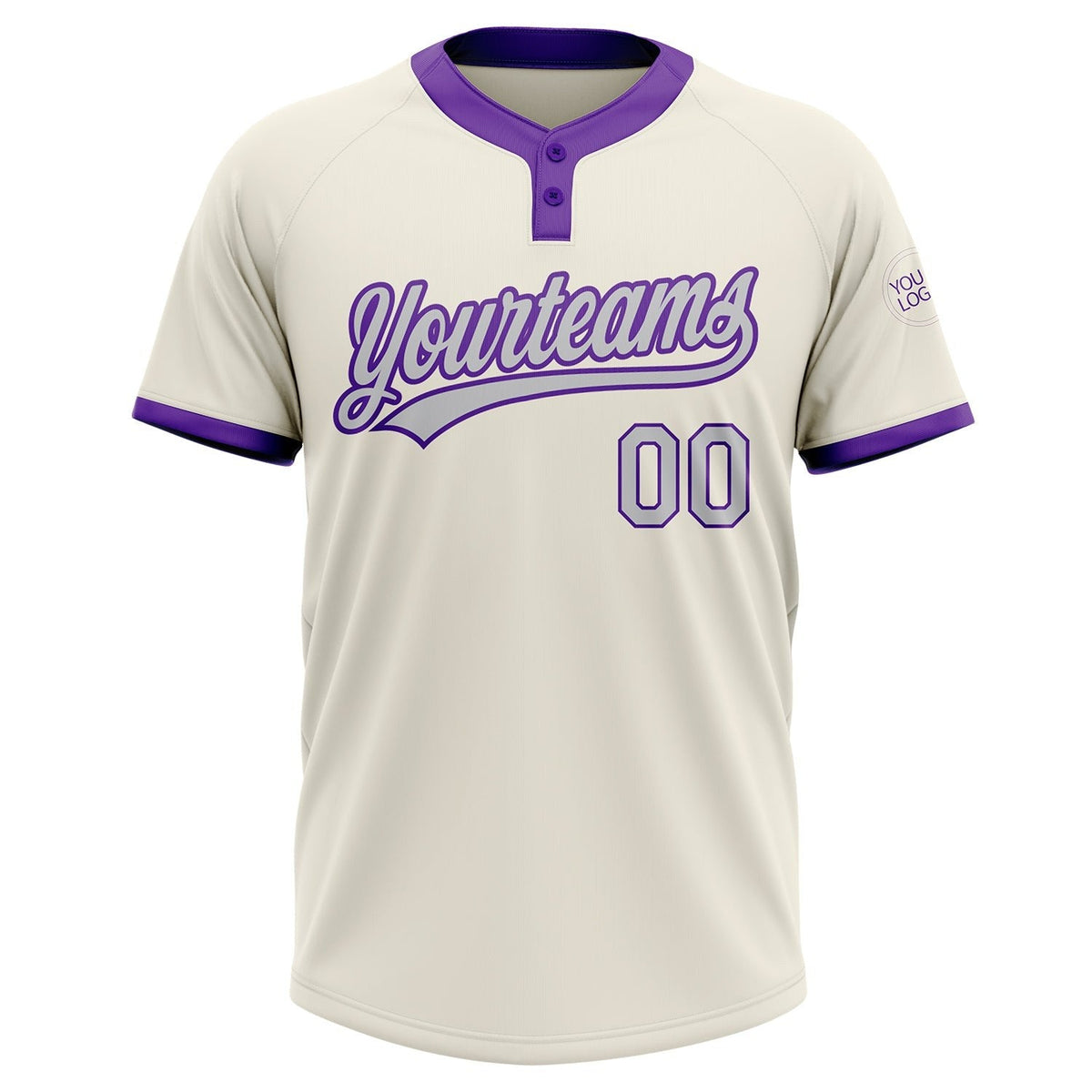 Custom Cream Gray-Purple Two-Button Unisex Softball Jersey photo 2