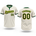 Custom Cream Green-Gold Two-Button Unisex Softball Jersey