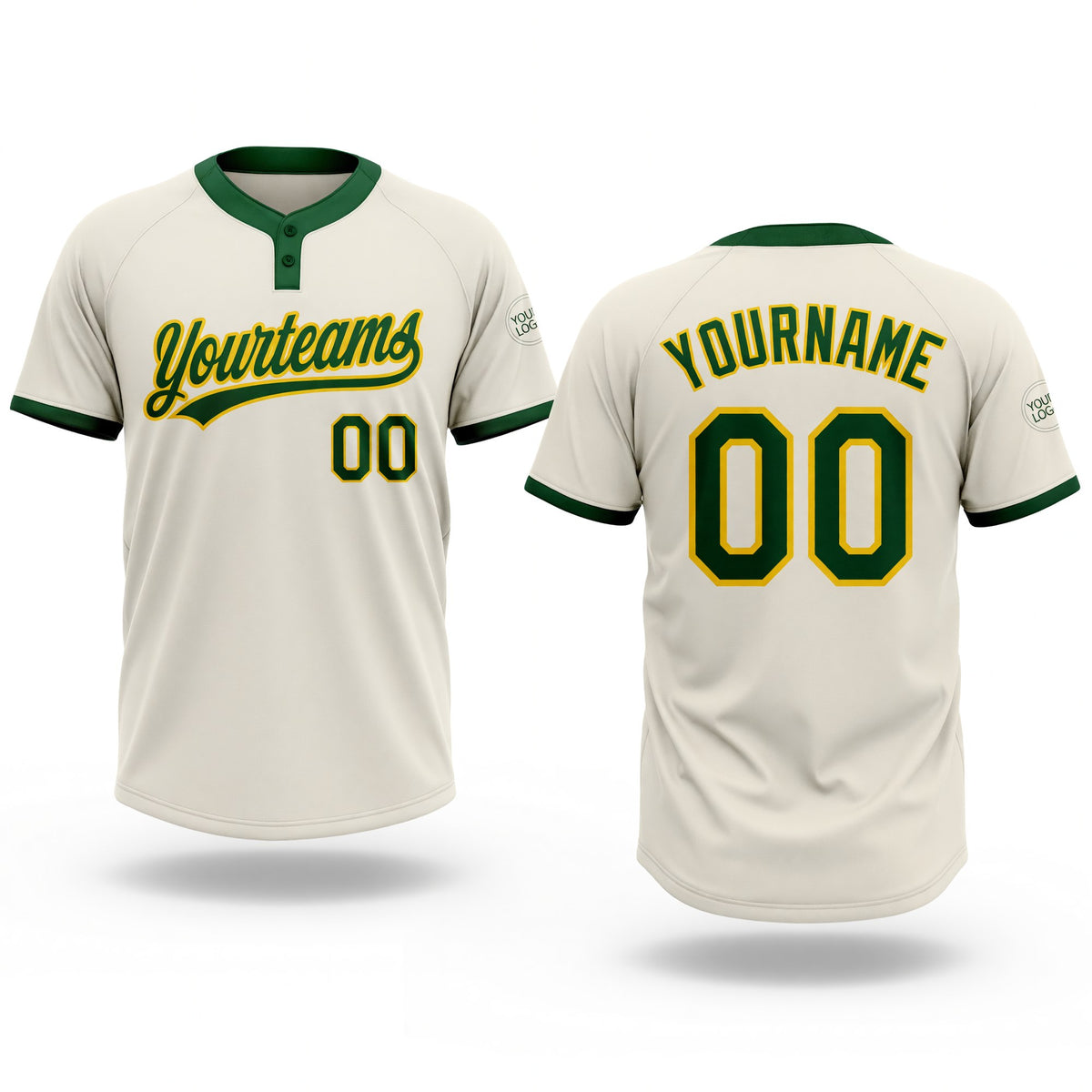 Custom Cream Green-Gold Two-Button Unisex Softball Jersey