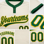 Custom Cream Green-Gold Two-Button Unisex Softball Jersey detail