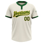 Custom Cream Green-Gold Two-Button Unisex Softball Jersey photo 2