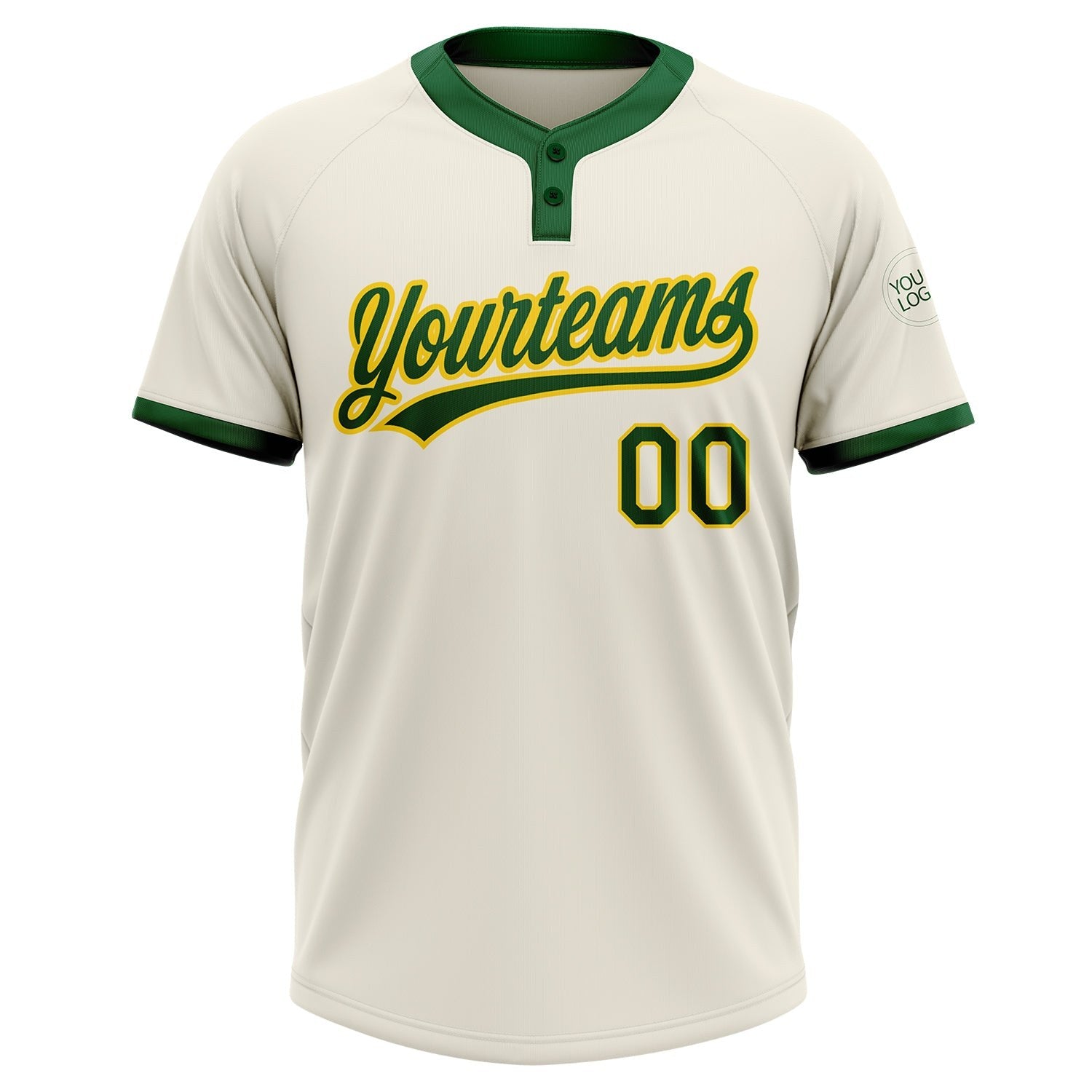 Custom Cream Green-Gold Two-Button Unisex Softball Jersey photo 2