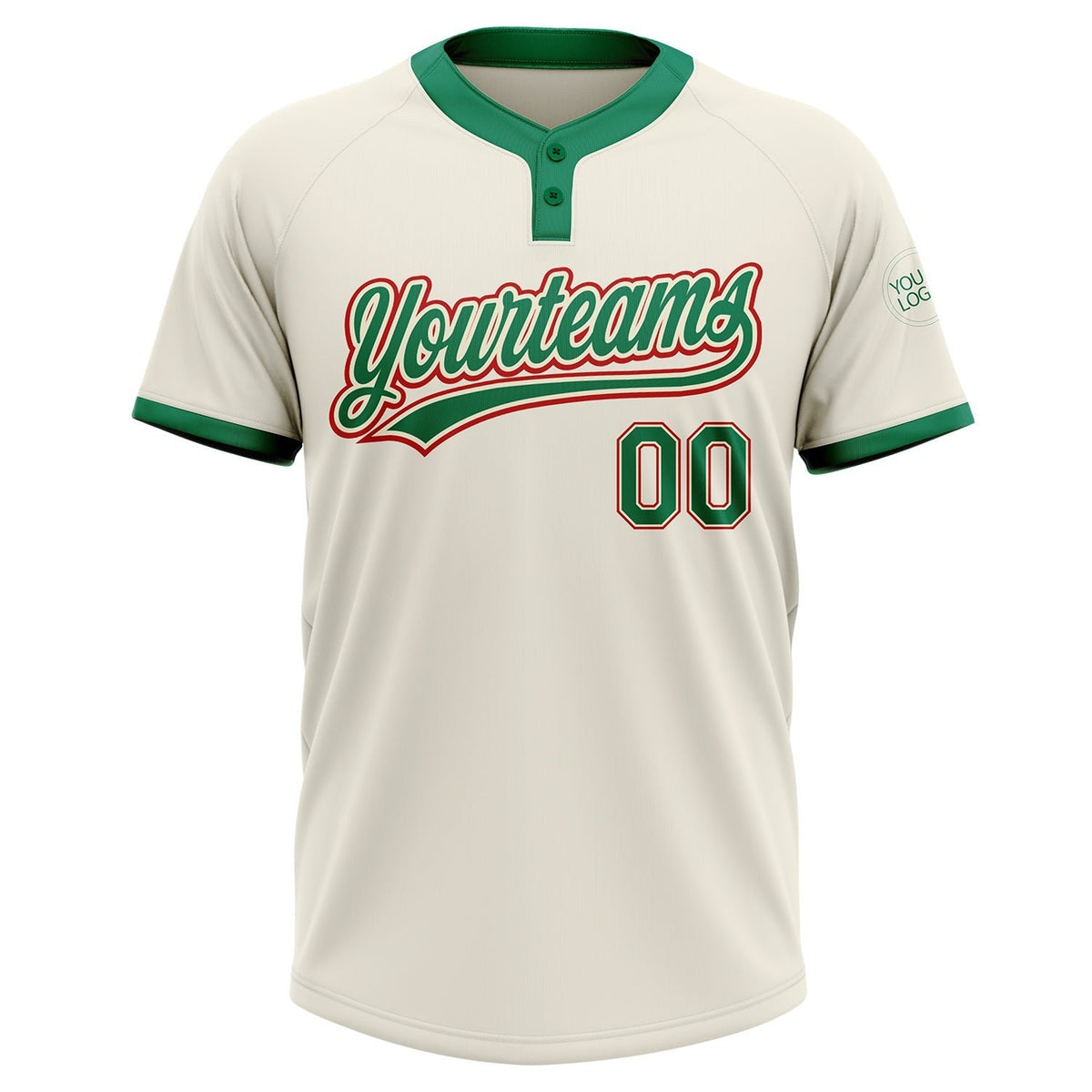 Custom Cream Kelly Green-Red Two-Button Unisex Softball Jersey photo 2