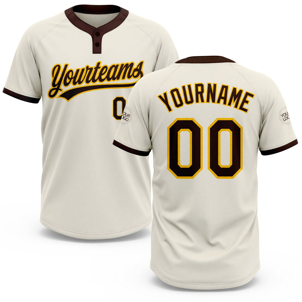 Custom Cream Brown-Gold Two-Button Unisex Softball Jersey