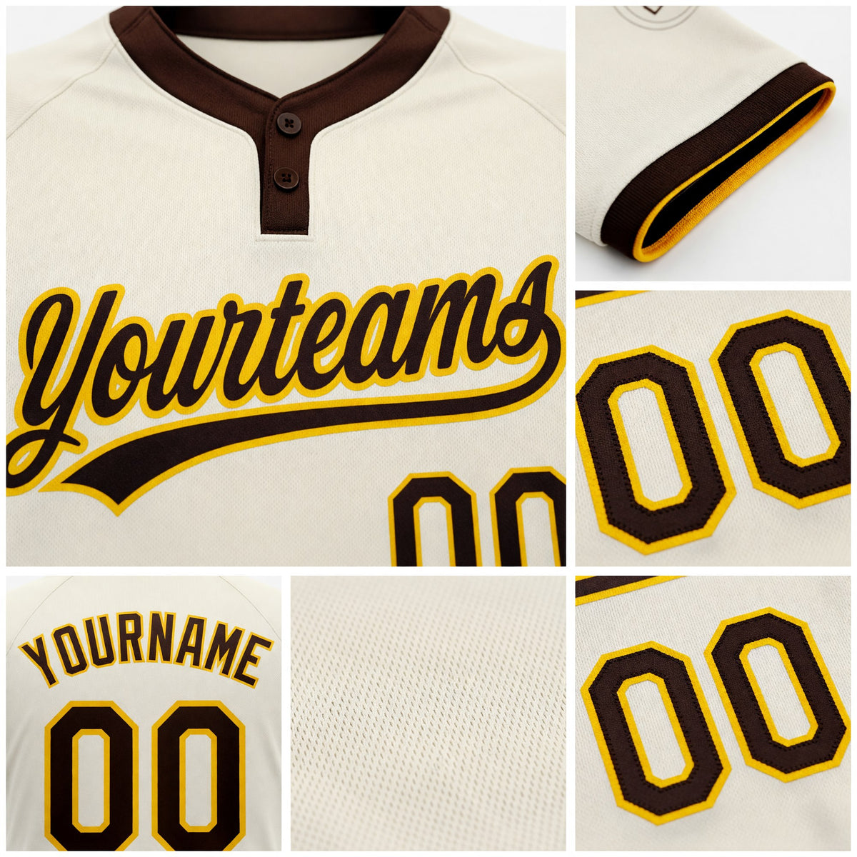 Custom Cream Brown-Gold Two-Button Unisex Softball Jersey detail