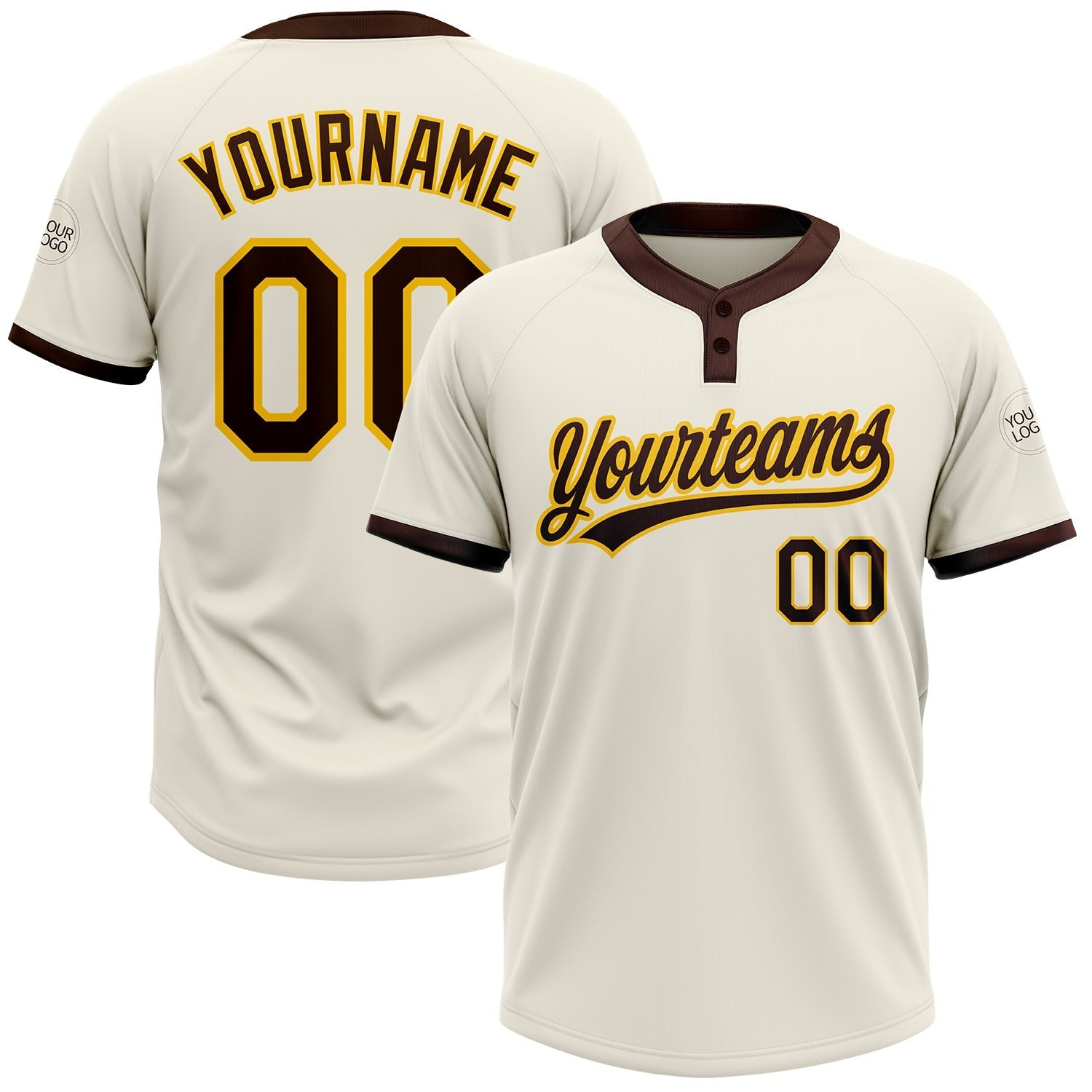 Custom Cream Brown-Gold Two-Button Unisex Softball Jersey photo 1
