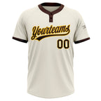 Custom Cream Brown-Gold Two-Button Unisex Softball Jersey photo 2