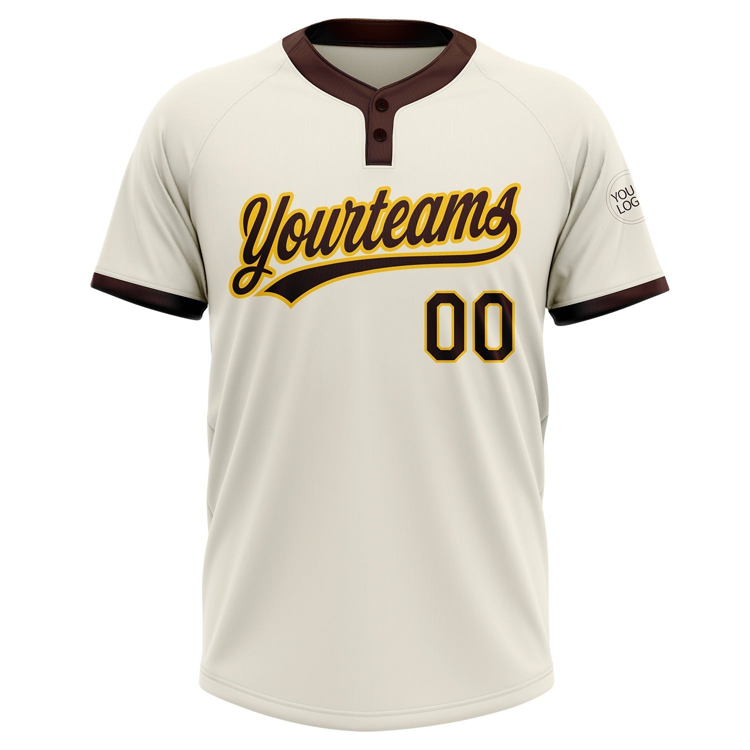 Custom Cream Brown-Gold Two-Button Unisex Softball Jersey photo 2