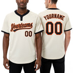 Custom Cream Black-Orange Two-Button Unisex Softball Jersey worn front and back