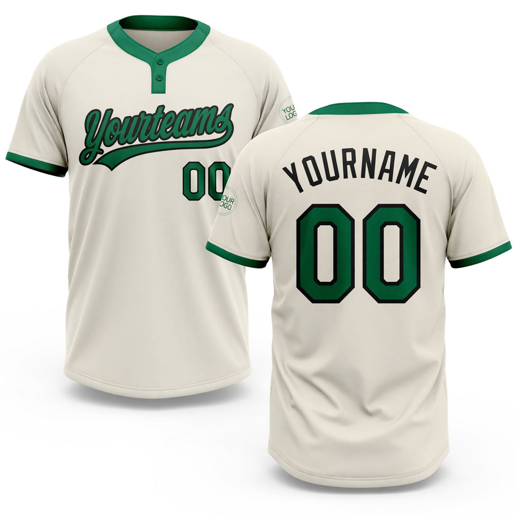 Custom Cream Kelly Green-Black Two-Button Unisex Softball Jersey
