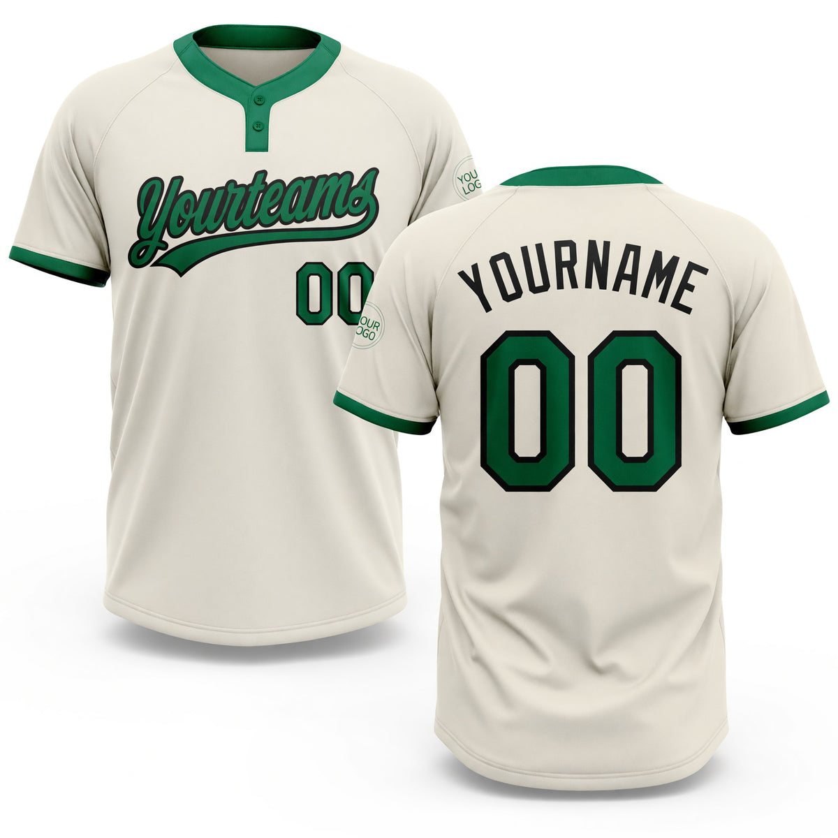 Custom Cream Kelly Green-Black Two-Button Unisex Softball Jersey