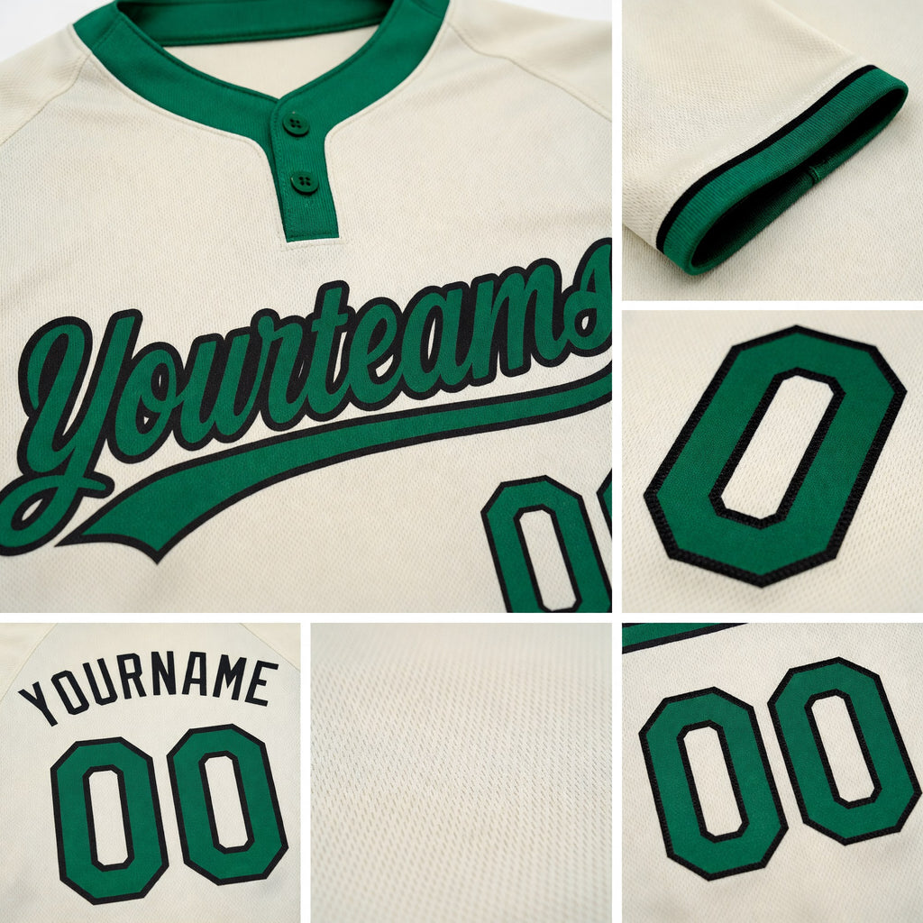 Custom Cream Kelly Green-Black Two-Button Unisex Softball Jersey detail