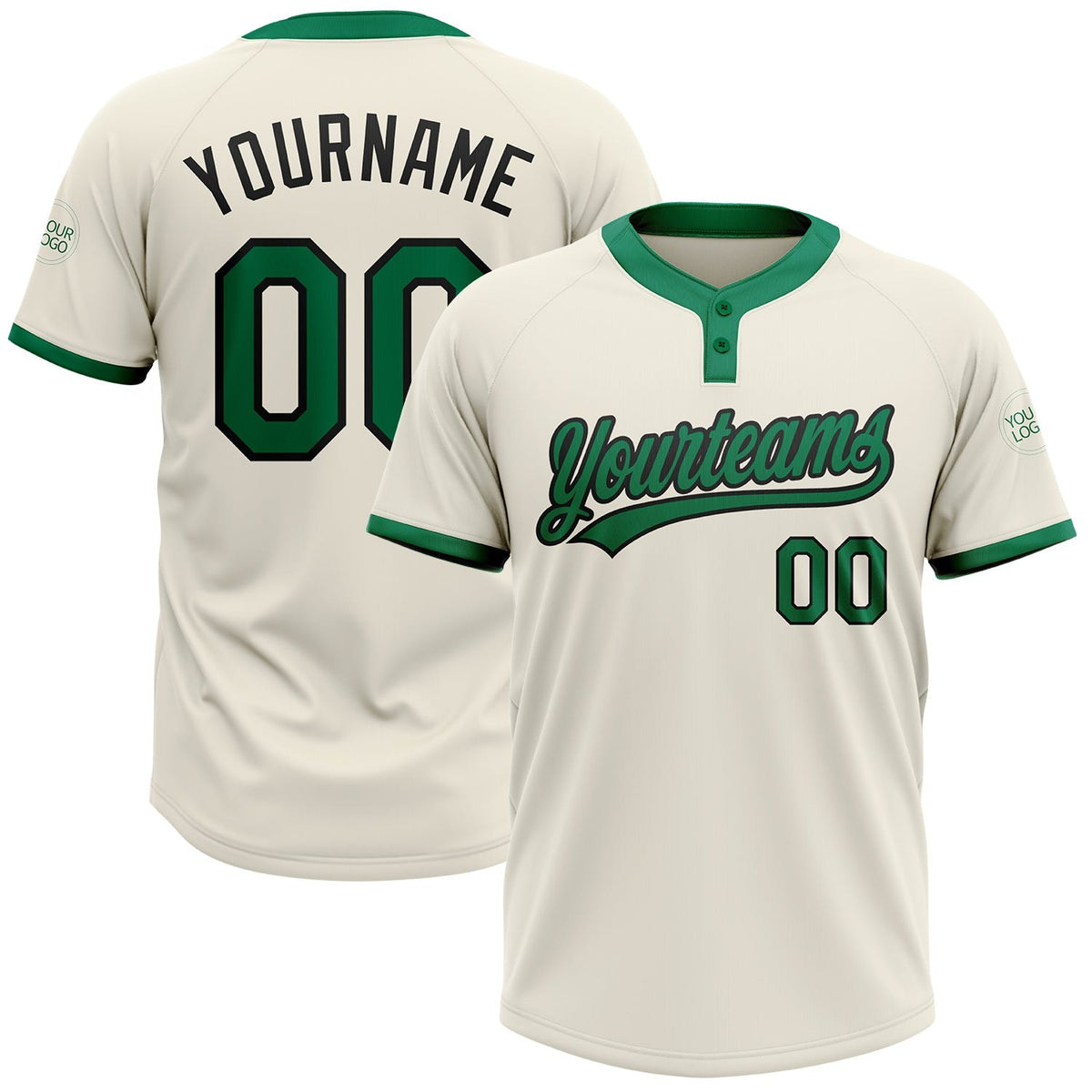 Custom Cream Kelly Green-Black Two-Button Unisex Softball Jersey photo 1