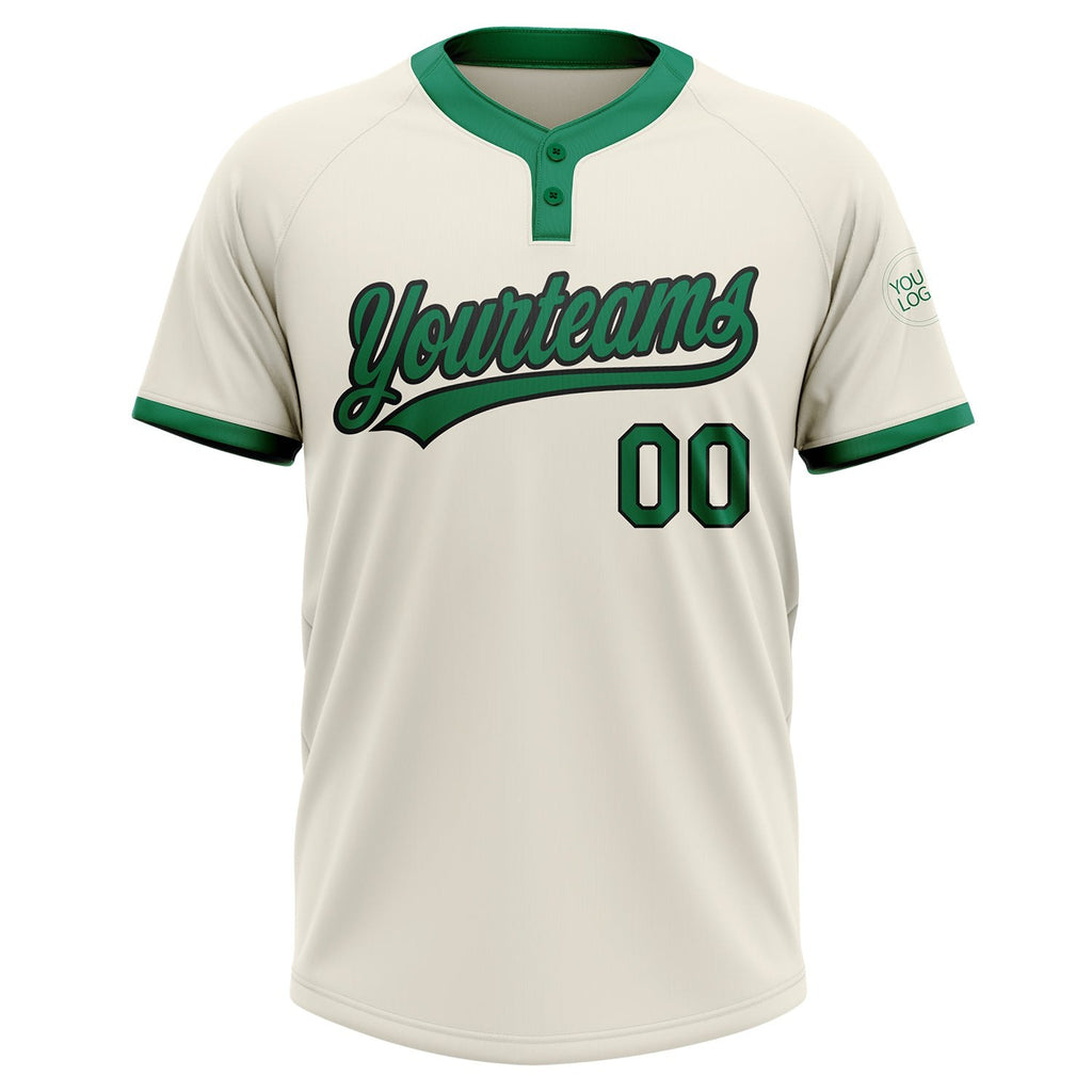 Custom Cream Kelly Green-Black Two-Button Unisex Softball Jersey photo 2
