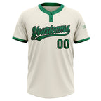 Custom Cream Kelly Green-Black Two-Button Unisex Softball Jersey photo 2