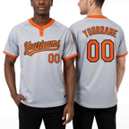 Custom Gray Orange-Black Two-Button Unisex Softball Jersey worn front and back